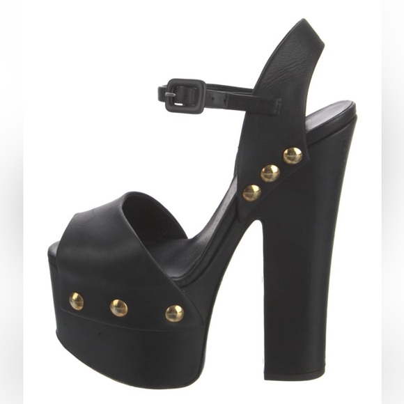 Black Platform Heels with Gold Accents - Picture 1 of 4